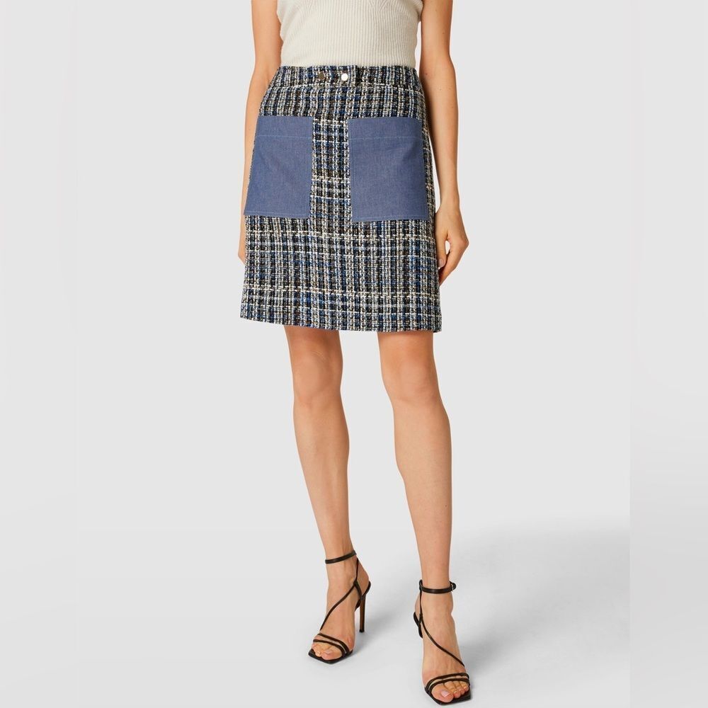 NWT Boss Hugo Boss Boucle Plaid Mini Skirt Blue Size 2